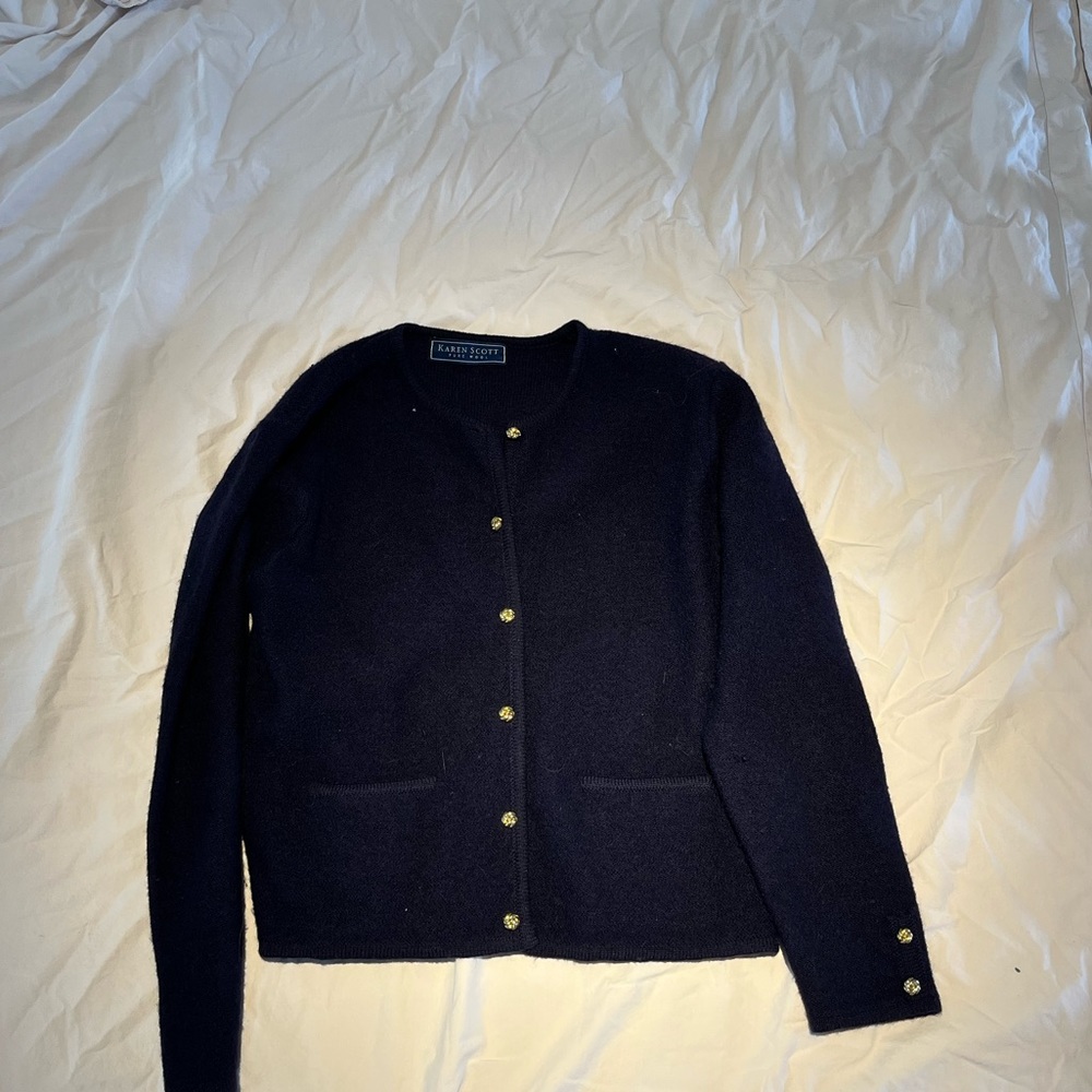 Vintage Navy wool sweater with gold buttons by karen scott